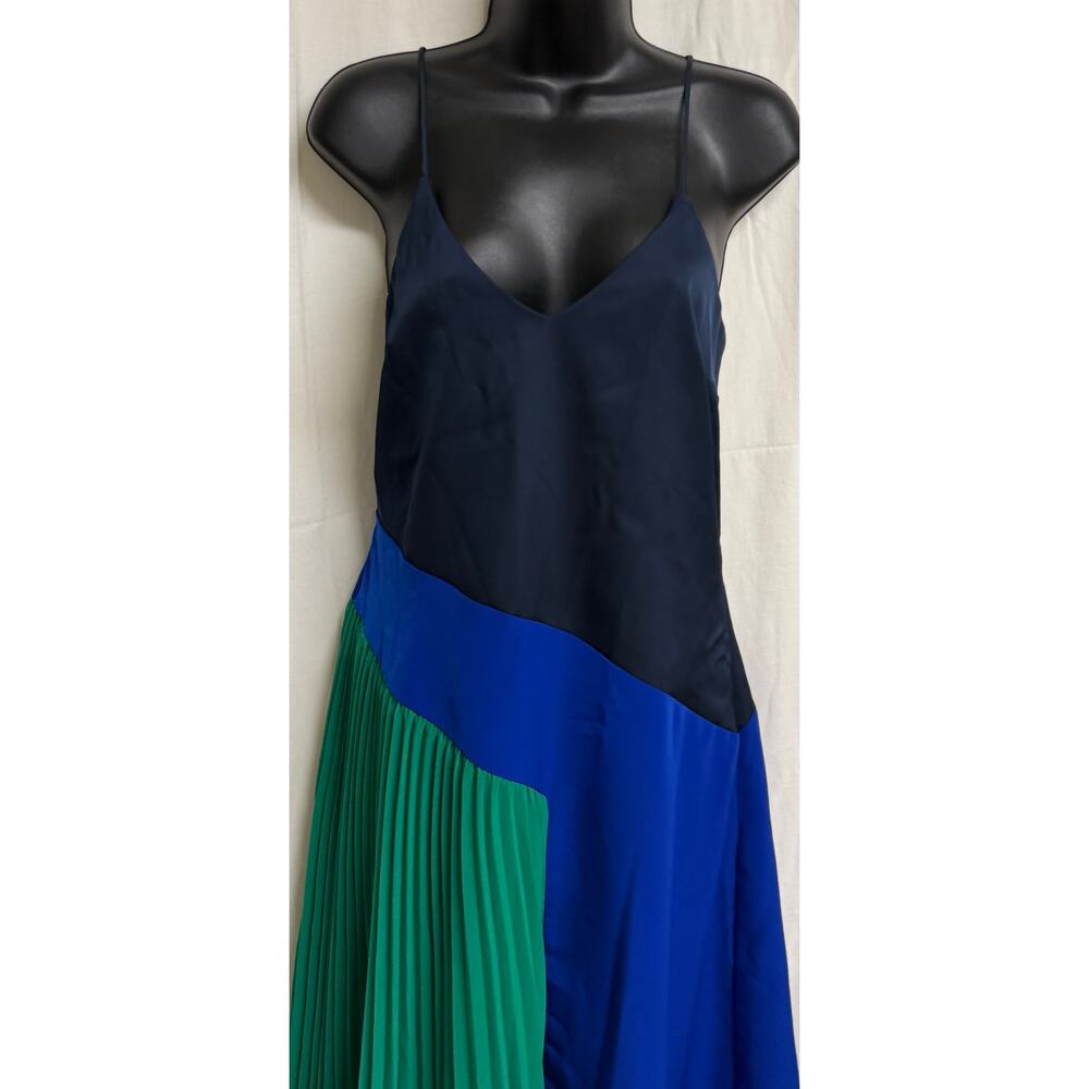 Cushine Target Women Midi Shift Dress 8 Fit Flare Pleat Spaghetti Green Blue New - Picture 2 of 9